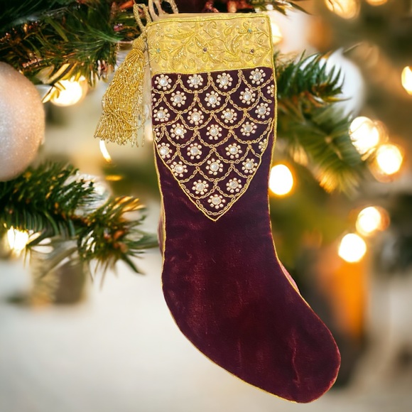 Sudha Pennathur Holiday Nwot Sudha Pennathur Beads Pearls Velvet Christmas Stocking Poshmark